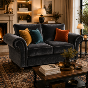 NICOLE 2 Seater Plush Velvet Dark Grey Sofa 4