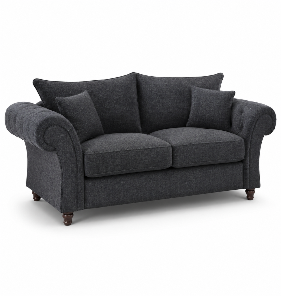 NICOLE 3 Seater Naples & Kensington Dark Grey Sofa 