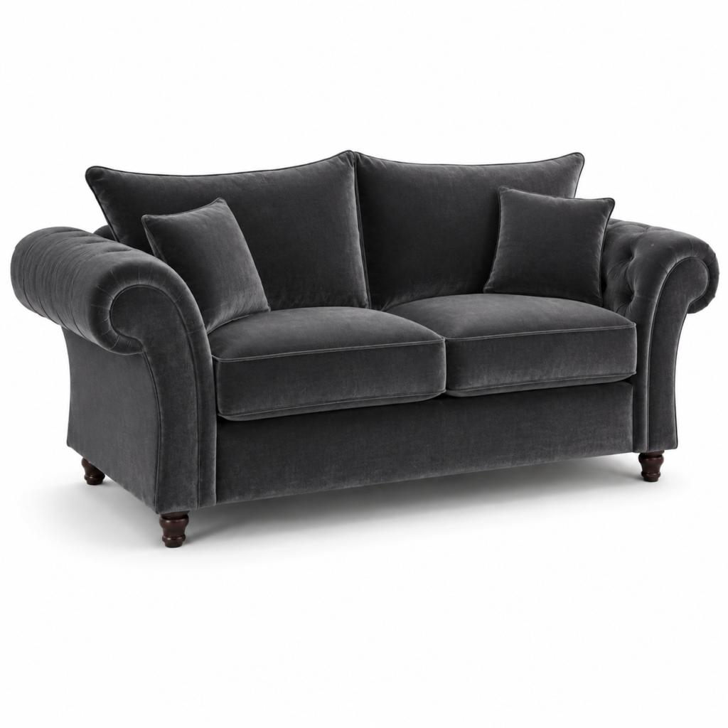 NICOLE 3 Seater Plush Velvet Dark Grey Sofa
