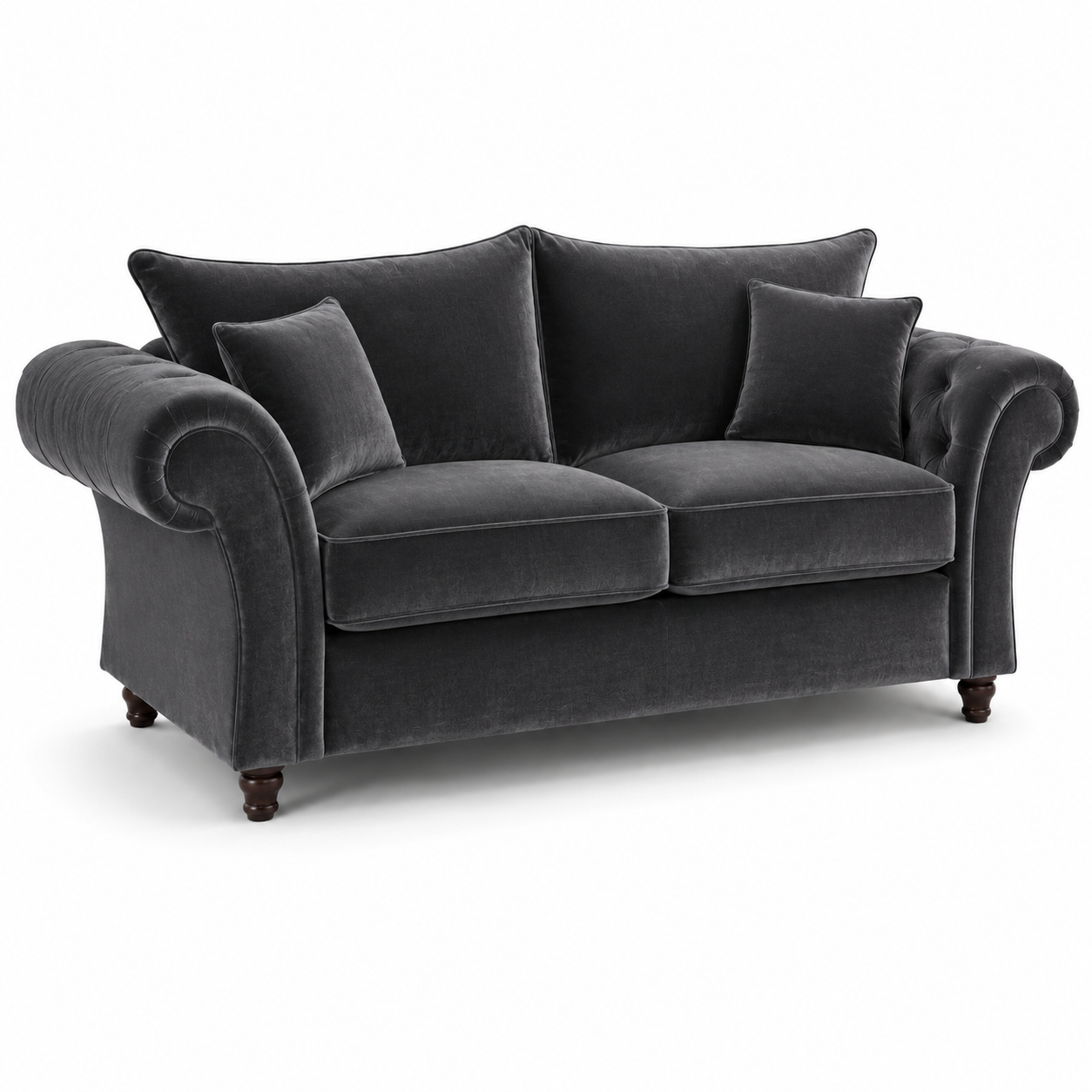 NICOLE 3 Seater Plush Velvet Dark Grey Sofa
