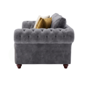 NICOLE 3 Seater Plush Velvet Dark Grey Sofa side pose