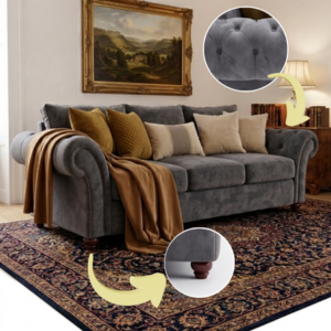 NICOLE 3 Seater Plush Velvet Dark Grey Sofa with cushions and throw