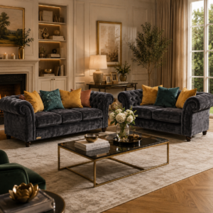 NICOLE 3+2 Seater Crush Velvet Dark Grey Sofa 5