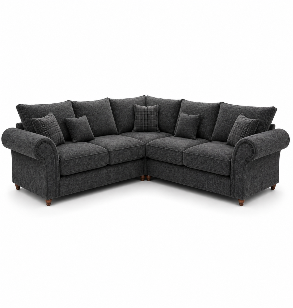 NICOLE 5 Seater Corner Chenille Dark Grey Sofa