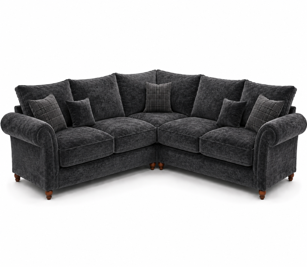 NICOLE 5 Seater Corner Crush Velvet Dark Grey Sofa 