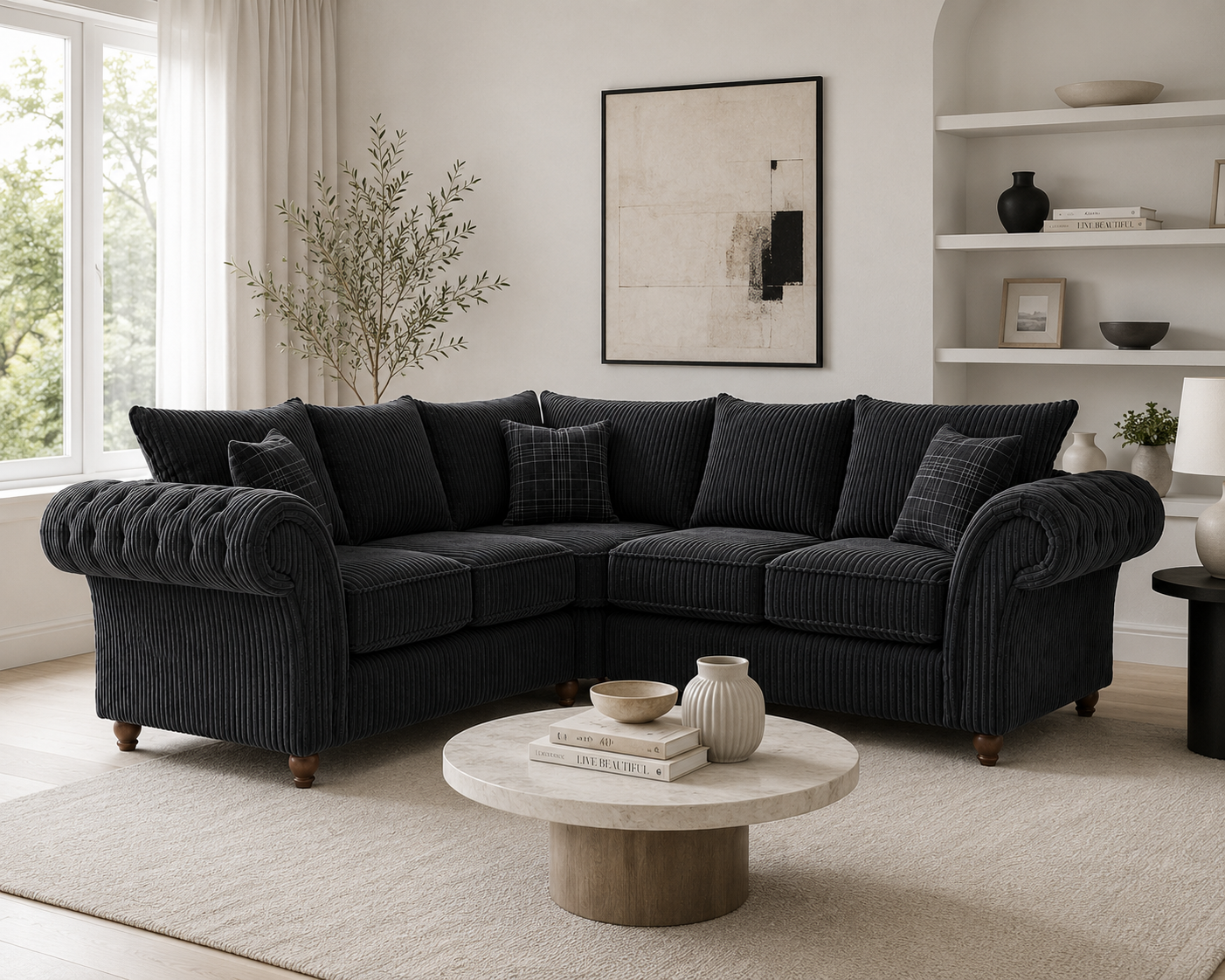 NICOLE 5 Seater Corner Jumbo Cord Dark Grey Sofa 4