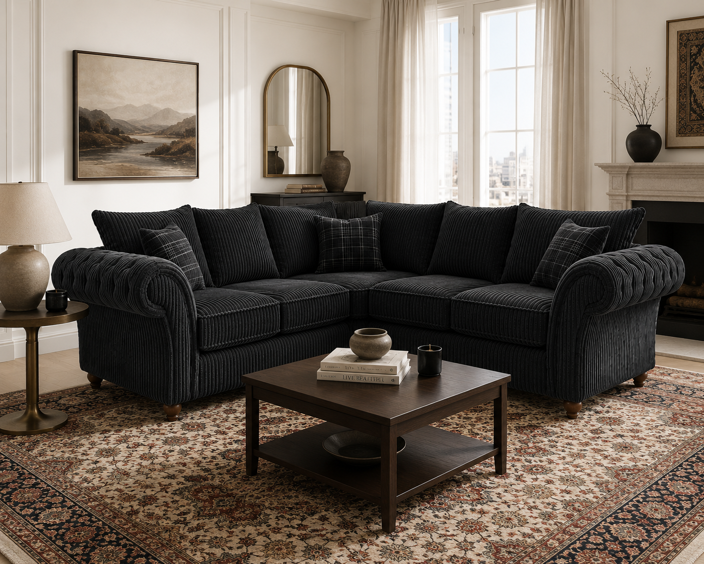 NICOLE 5 Seater Corner Jumbo Cord Dark Grey Sofa 5