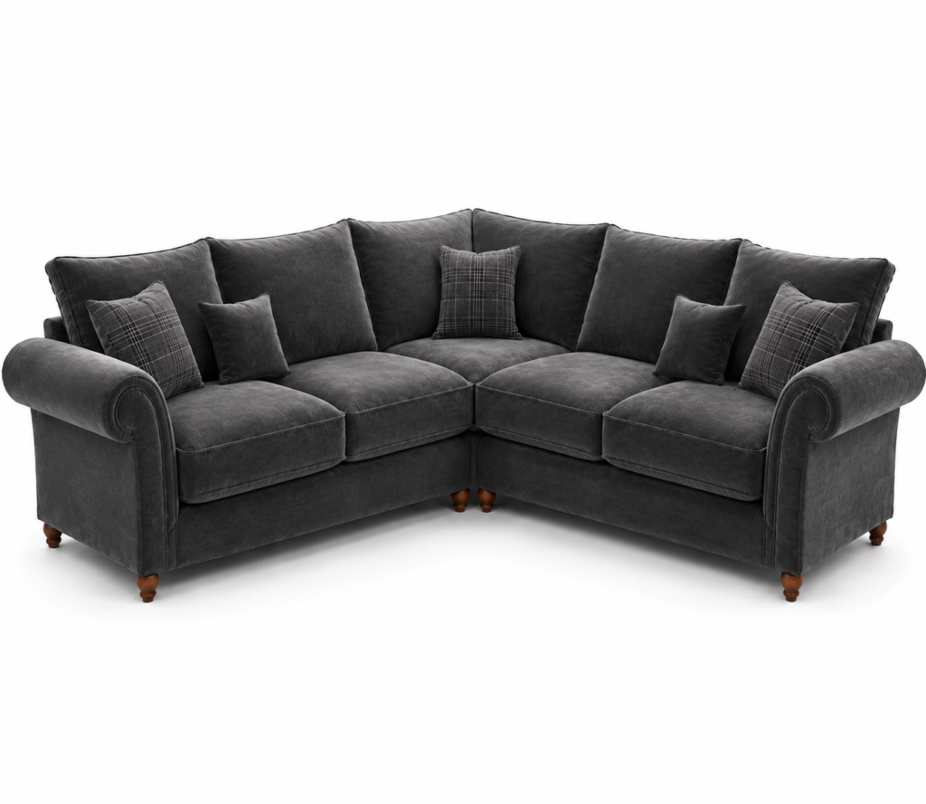 NICOLE 5 Seater Corner Plush Velvet Dark Grey Sofa