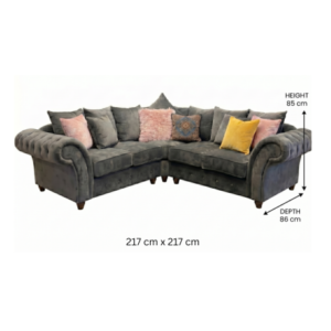 NICOLE 5 Seater Corner Plush Velvet Dark Grey Sofa dimensions