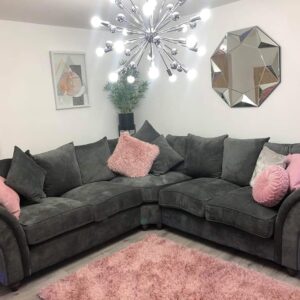 NICOLE 5 Seater Corner Plush Velvet Dark Grey Sofa