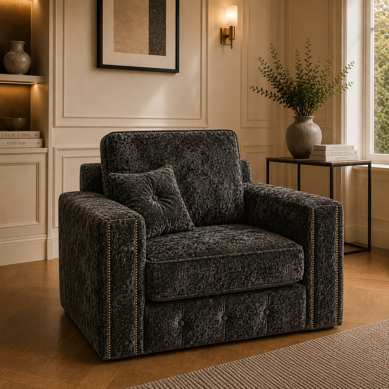 Ruby Alaska 1 Seater Crush Velvet Dark Grey Sofa 4