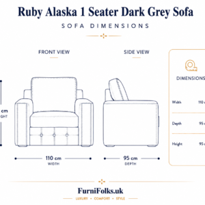 Ruby Alaska 1 Seater Crush Velvet Dark Grey Sofa dimensions