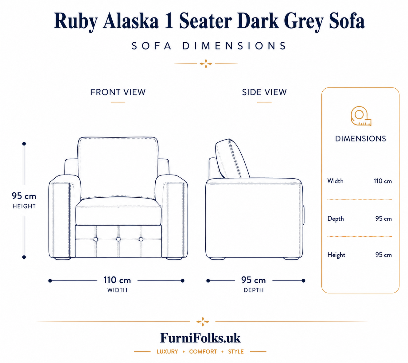 Ruby Alaska 1 Seater Crush Velvet Dark Grey Sofa dimensions Ruby Alaska 1 Seater Crush Velvet Dark Grey Sofa dimensions