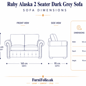 Ruby Alaska 2 Seater Naples & Kensington Dark Grey Sofa dimensions