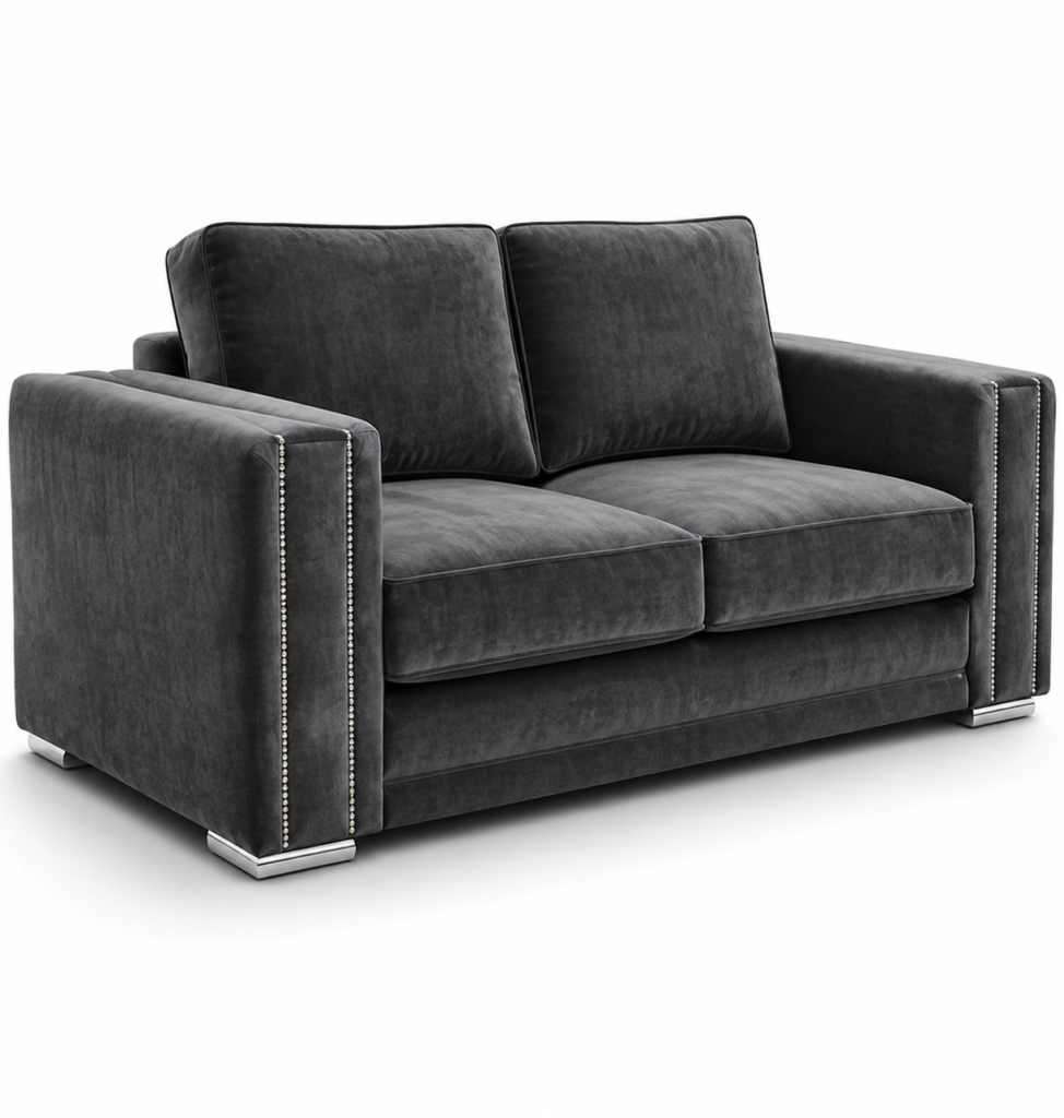 Ruby Alaska 2 Seater Plush Velvet Dark Grey Sofa