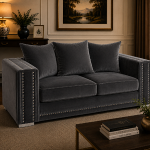 Ruby Alaska 2 Seater Plush Velvet Dark Grey Sofa 4