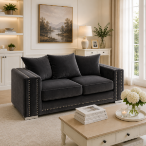 Ruby Alaska 2 Seater Plush Velvet Dark Grey Sofa 5
