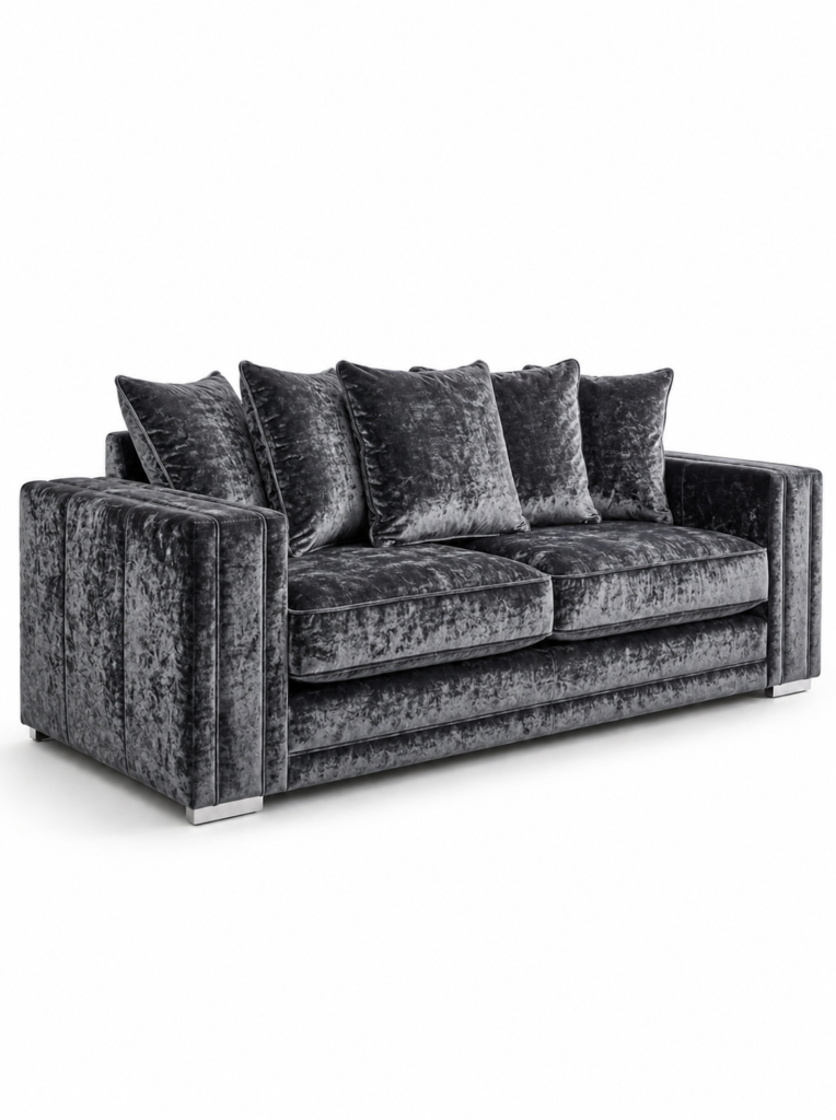 Ruby Alaska 3 Seater Crush Velvet Dark Grey Sofa