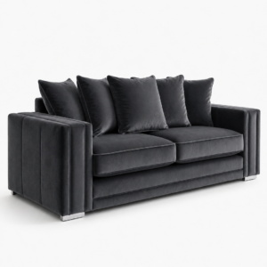 Ruby Alaska 3 Seater Plush Velvet Dark Grey Sofa