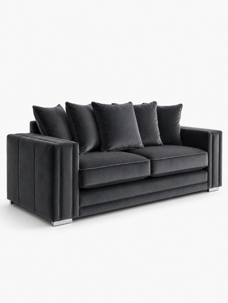 Ruby Alaska 3 Seater Plush Velvet Dark Grey Sofa