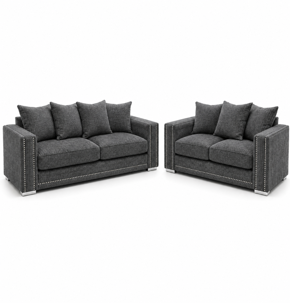 Ruby Alaska 3+2 Seater Chenille Dark Grey Sofa Set