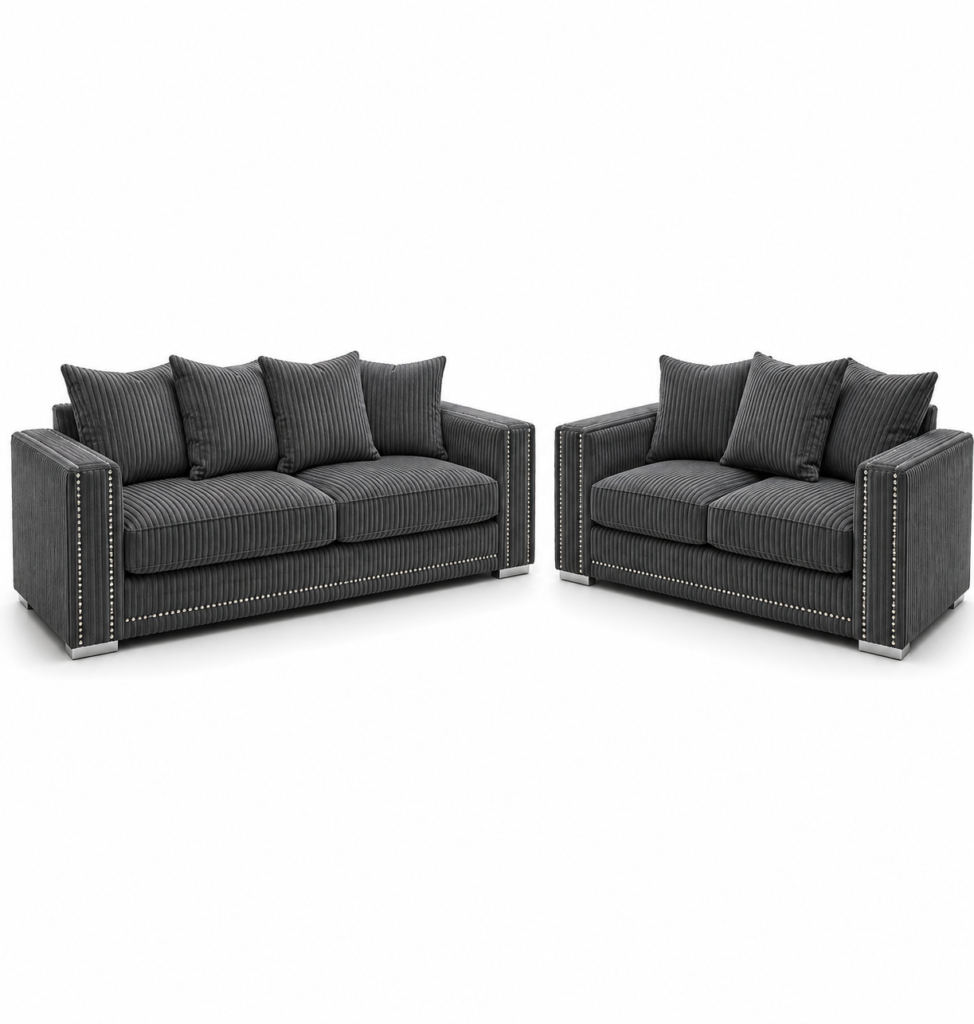 Ruby Alaska 3+2 Seater Jumbo Cord Dark Grey Sofa Set