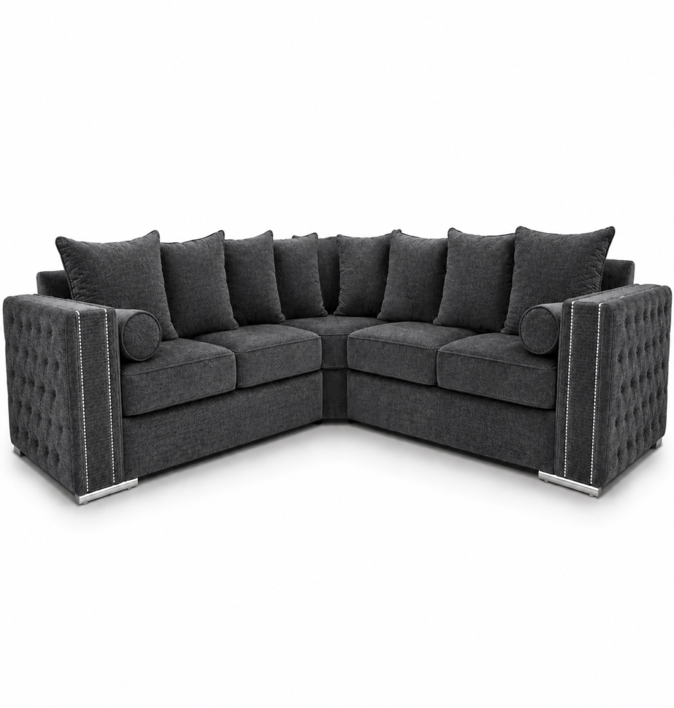 Ruby Alaska 5 Seater Corner Chenille Dark Grey Sofa
