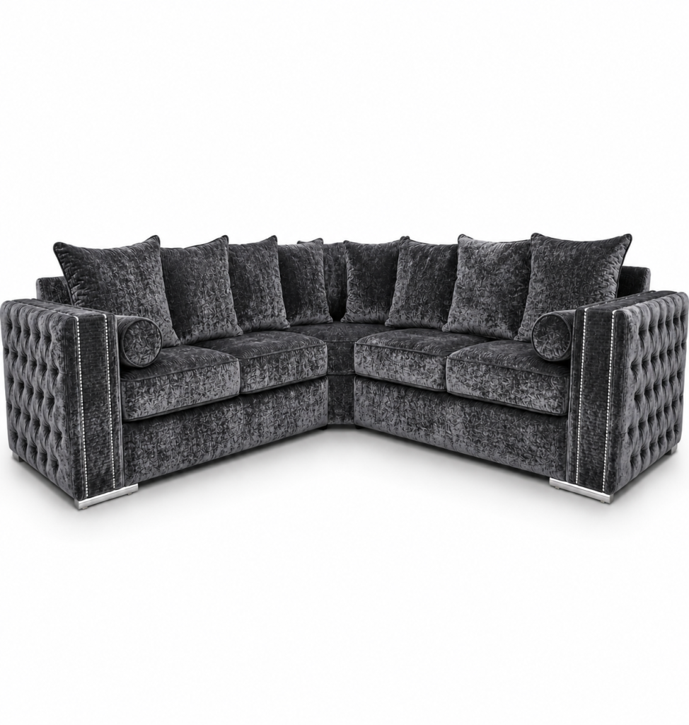 Ruby Alaska 5 Seater Corner Crush Velvet Dark Grey Sofa
