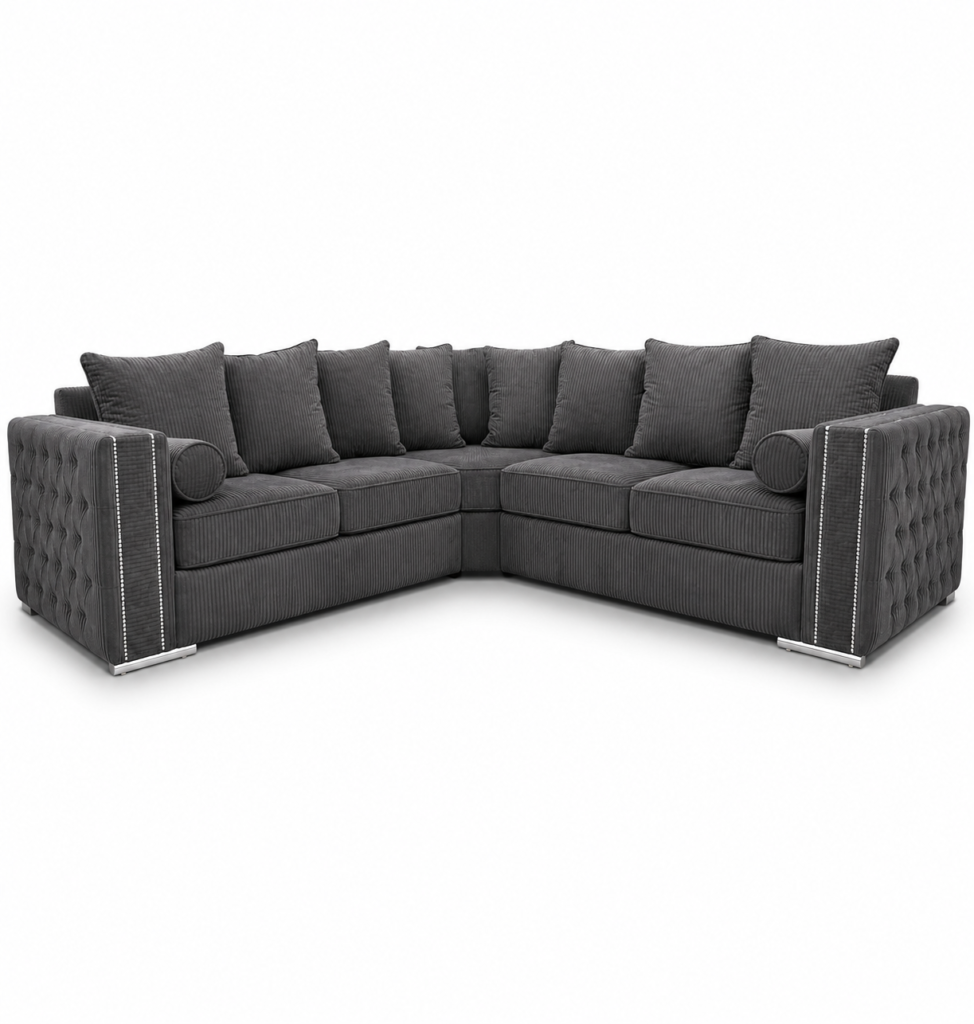 Ruby Alaska 5 Seater Corner Jumbo Cord Dark Grey Sofa