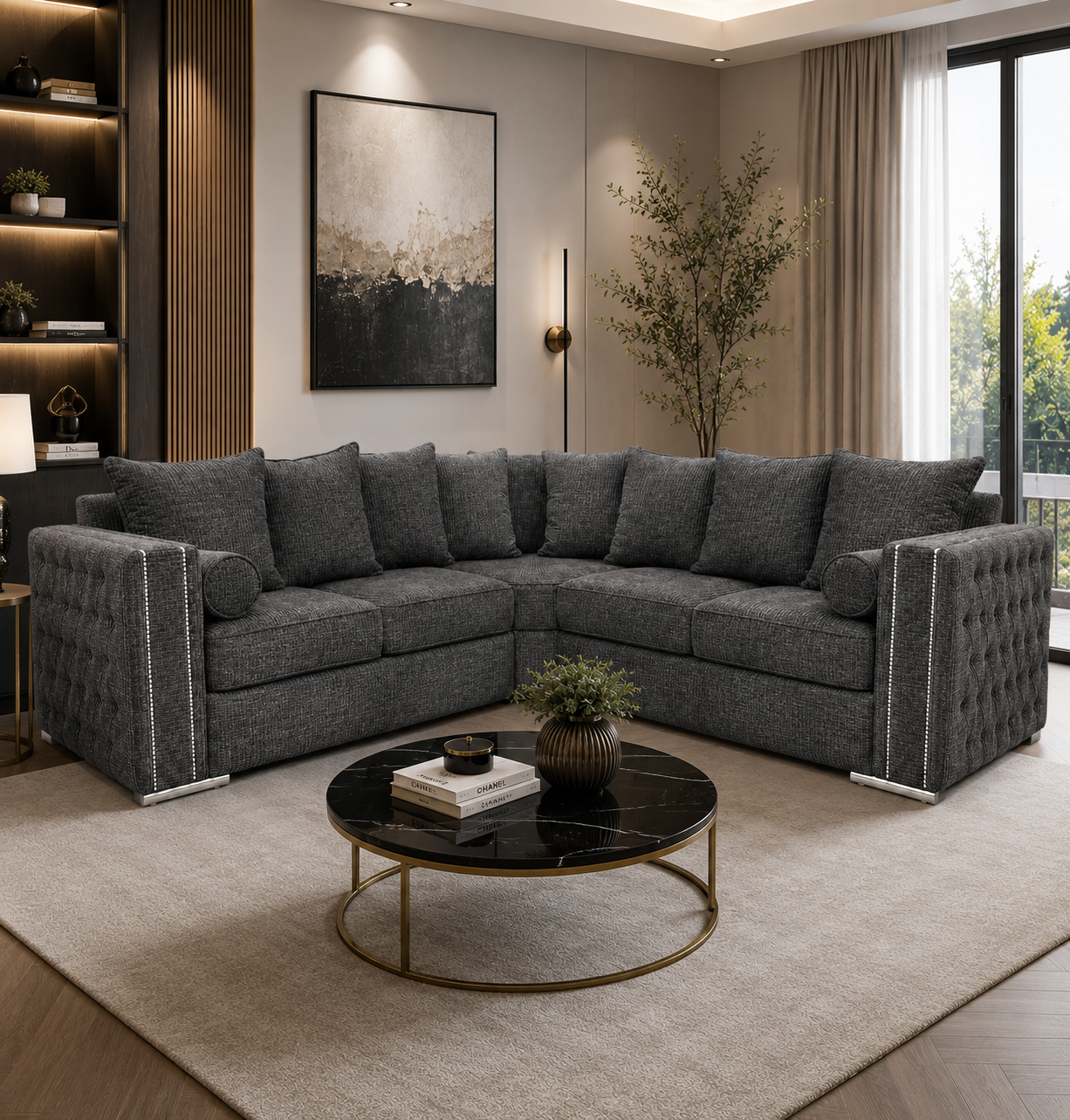 Ruby Alaska 5 Seater Corner Naples & Kensington Dark Grey Sofa - Image 5
