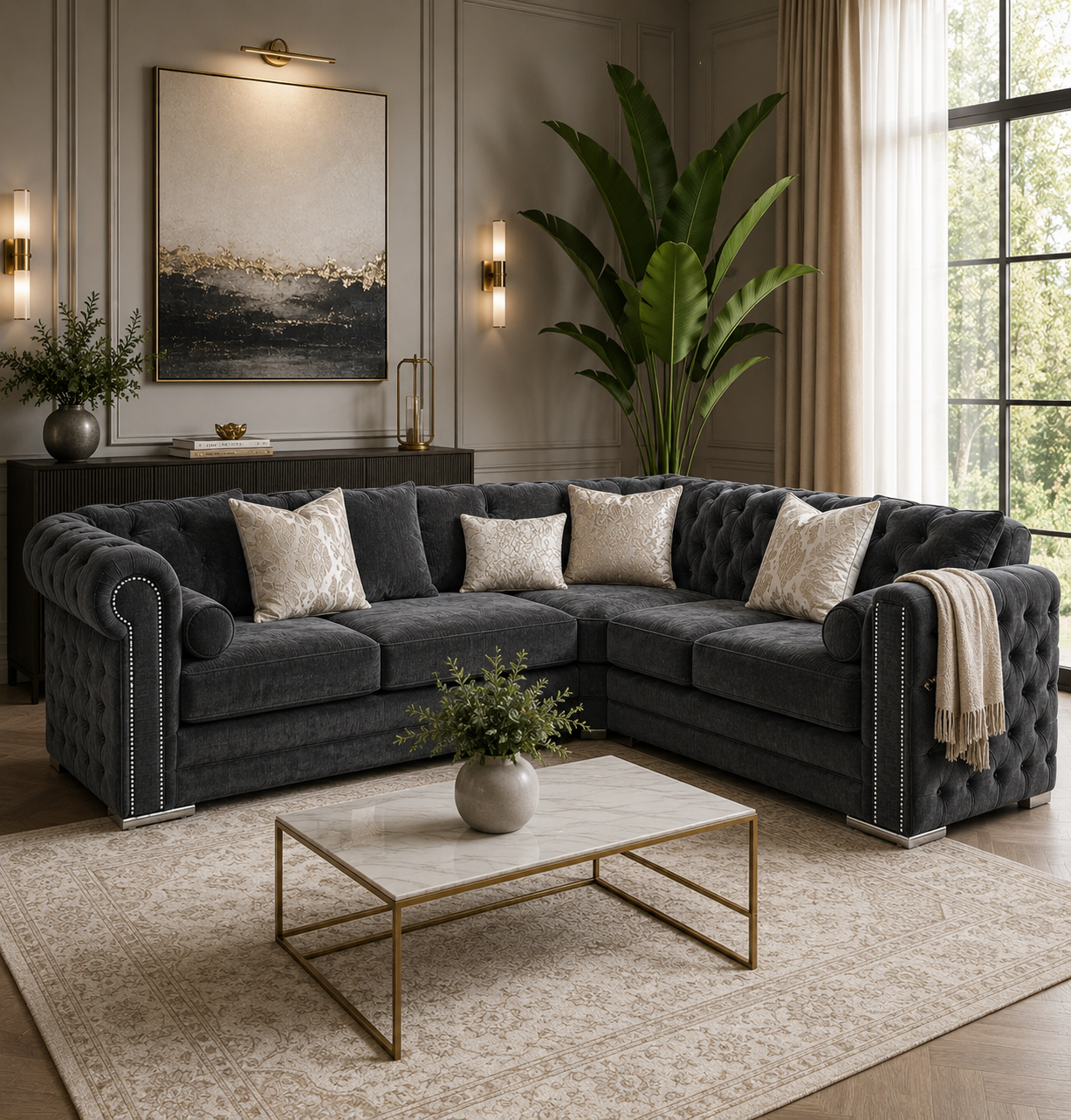Ruby Alaska 5 Seater Corner Naples & Kensington Dark Grey Sofa - Image 4
