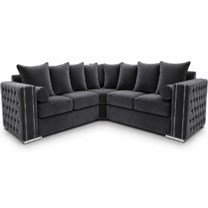 Ruby Alaska 5 Seater Corner Plush Velvet Dark Grey Sofa