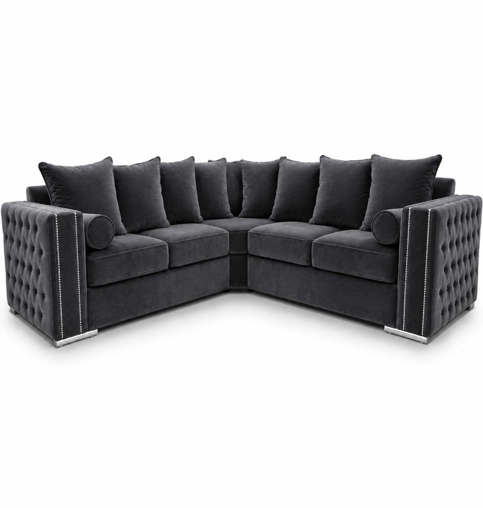 Ruby Alaska 5 Seater Corner Plush Velvet Dark Grey Sofa