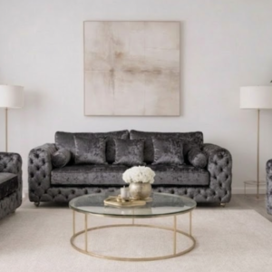 ASHTON 3+2+1 Seater Crush Velvet Dark Grey Sofa Set