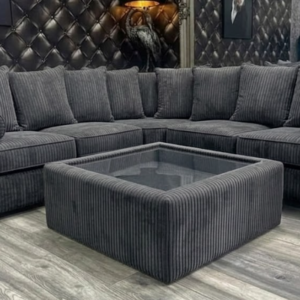 Ruby Alaska 5 Seater Corner Crush Velvet Dark Grey Sofa | The Ultimate Glamour Hub