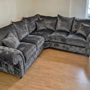 NICOLE 5 Seater Corner Crush Velvet Dark Grey Sofa