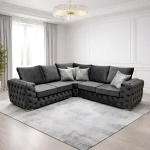 ASHTON 5 Seater Corner Sofa Plush Velvet Dark Grey
