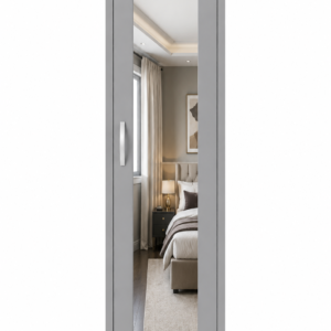 1 Door Wardrobe Single Gray front with mirror