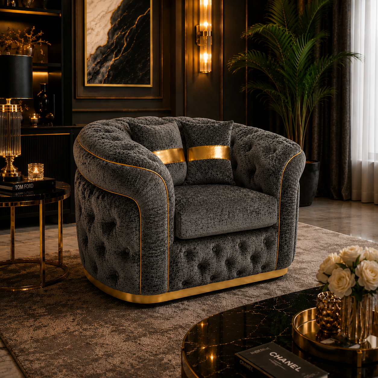 1 Seater Madrid Chesterfield Crush Velvet Dark Grey Sofa 3 1 Seater Madrid Chesterfield Crush Velvet Dark Grey Sofa 3