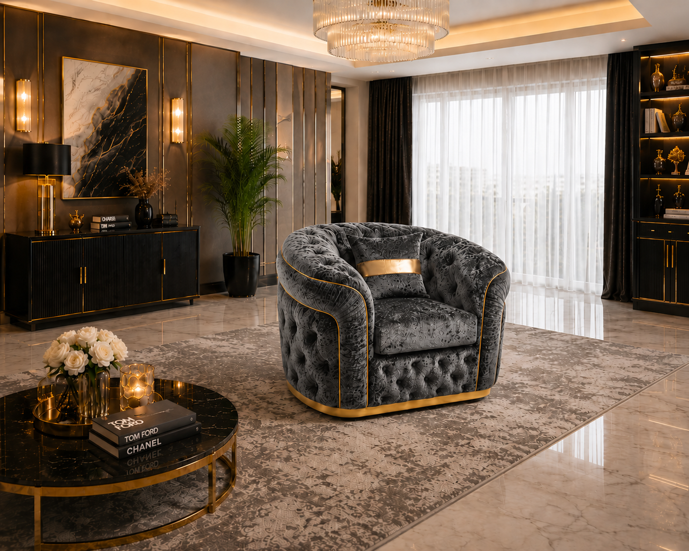 1 Seater Madrid Chesterfield Crush Velvet Dark Grey Sofa 4 1 Seater Madrid Chesterfield Crush Velvet Dark Grey Sofa 4