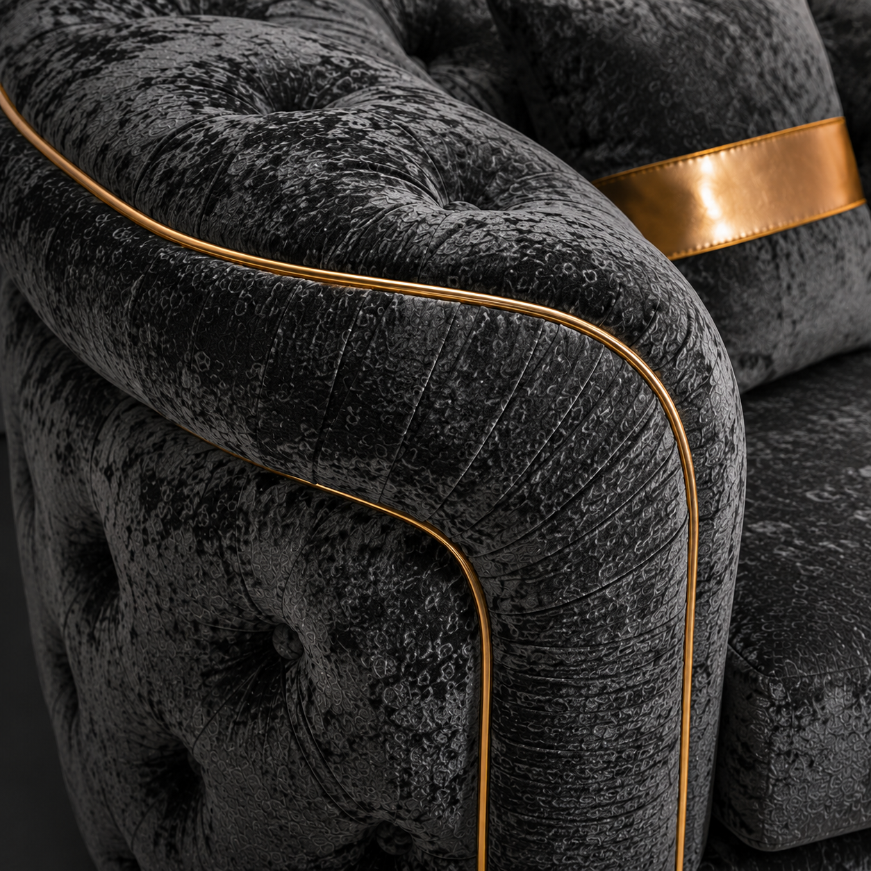 1 Seater Madrid Chesterfield Crush Velvet Dark Grey Sofa closeup