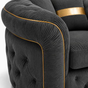1 Seater Madrid Chesterfield Jumbo Cord Dark Grey Sofa closeup