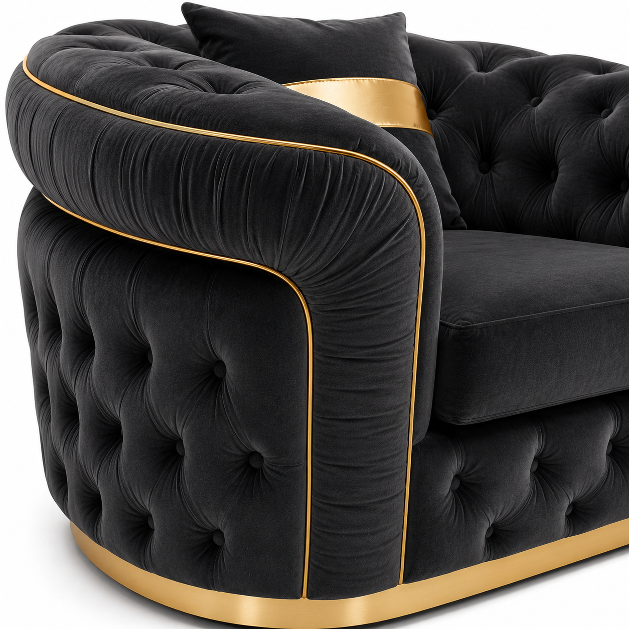 1 Seater Madrid Chesterfield Plush Velvet Dark Grey Sofa close up image 1 Seater Madrid Chesterfield Plush Velvet Dark Grey Sofa close up image