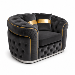 1 Seater Madrid Cheste rfield Plush Velvet Dark Grey Sofa front