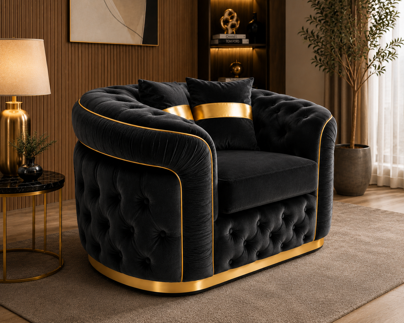 1 Seater Madrid Chesterfield Plush Velvet Dark Grey Sofa lifestyle 1