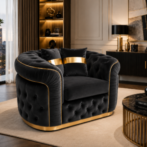 1 Seater Madrid Chesterfield Plush Velvet Dark Grey Sofa lifestyle 3
