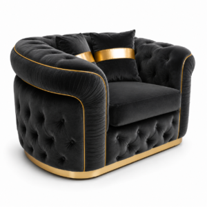 1 Seater Madrid Chesterfield Plush Velvet Dark Grey Sofa side pose