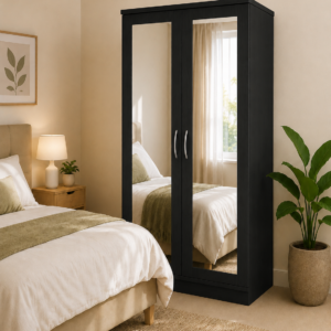2 Door Lady Wardrobe Black double mirror lifestyle image