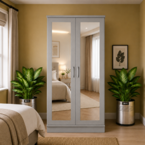 2 Door Lady Wardrobe Gray with double mirror