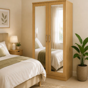 2 Door Lady Wardrobe Oak with double mirror lifestyle